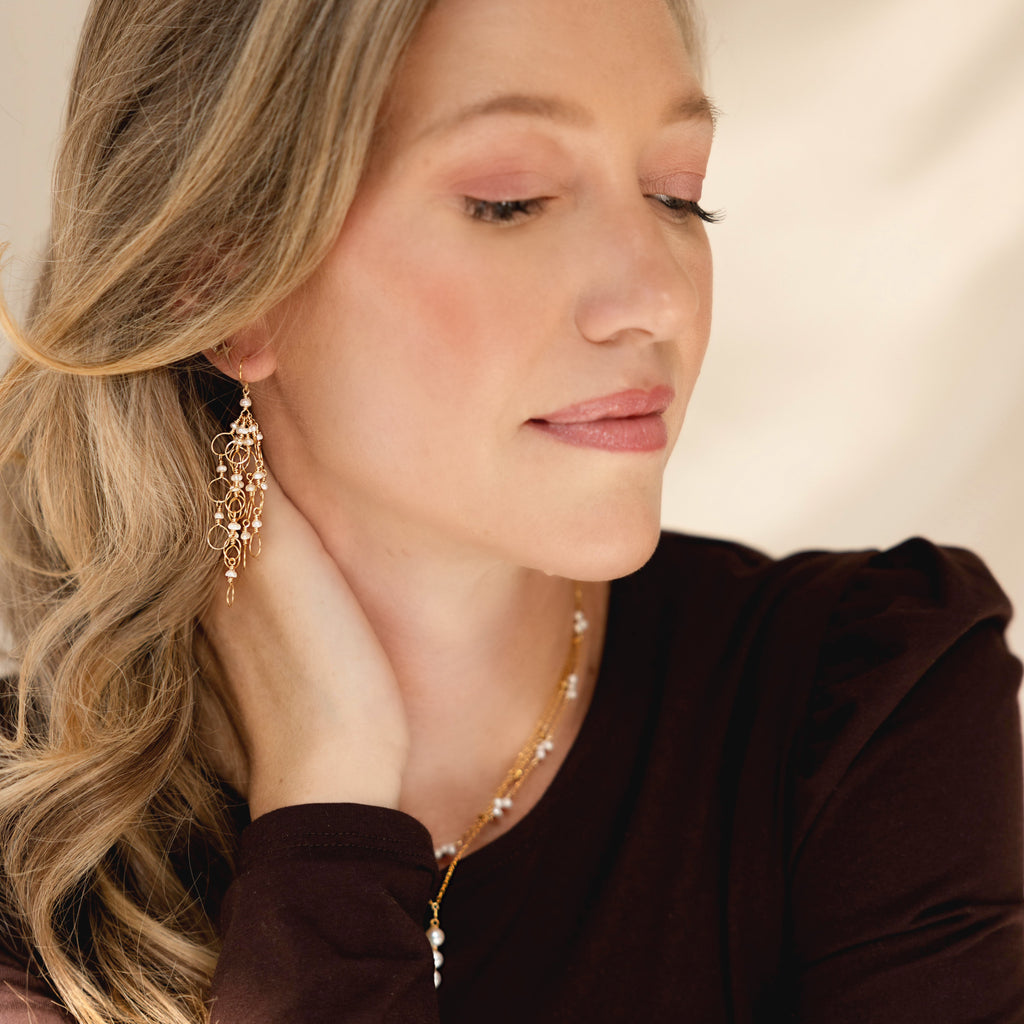 Pearl Chain Loop Earrings
