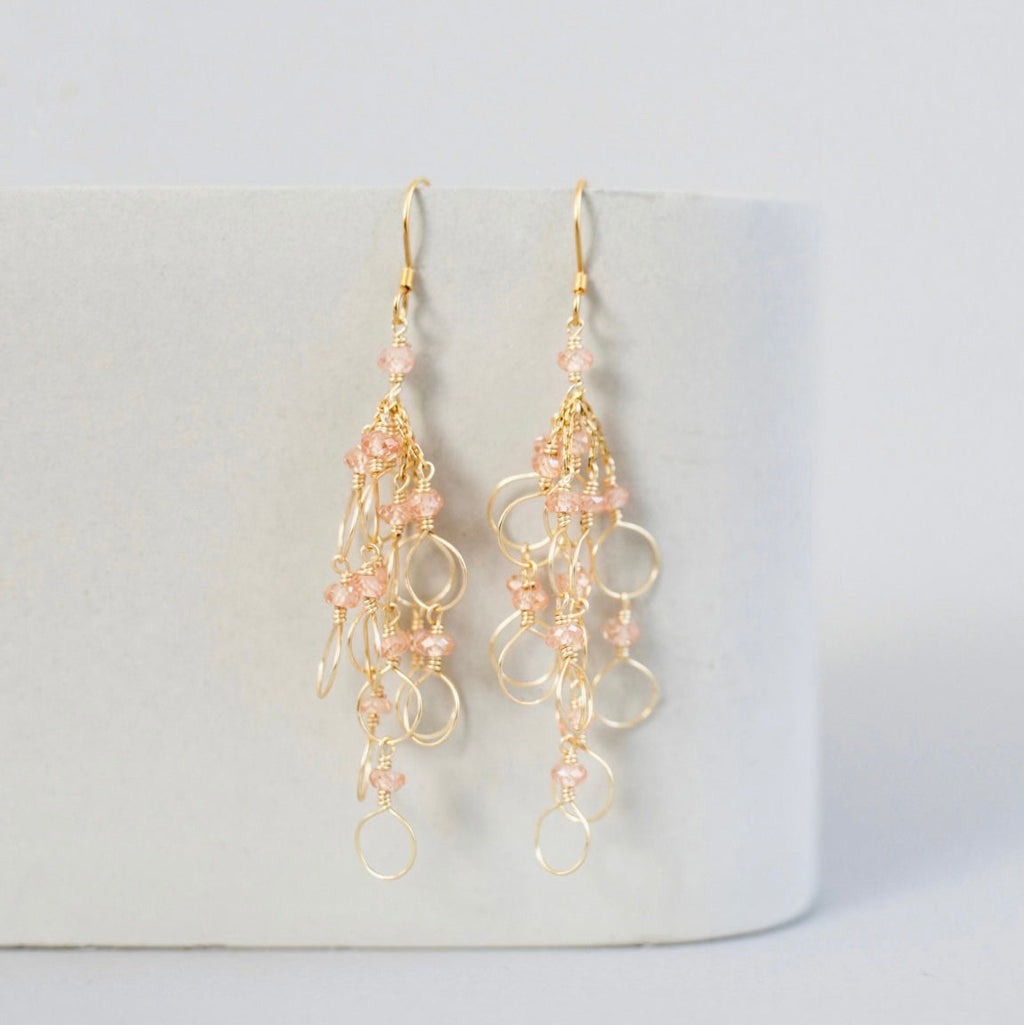 Clear Quartz Gold Chain Loop Earrings