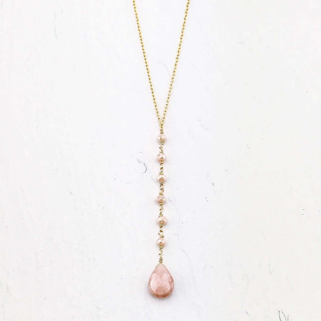 Peach Moonstone Yoga Pendant Necklace