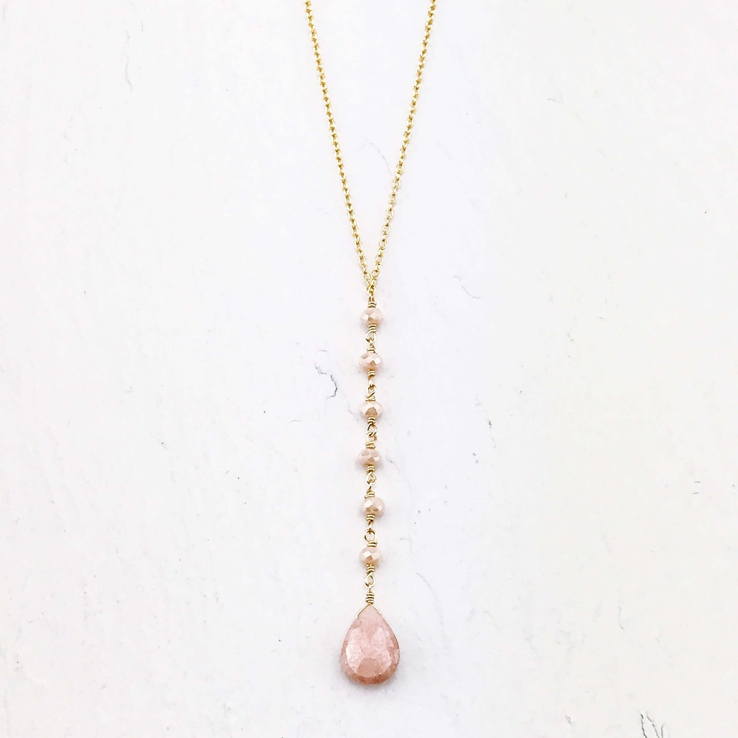 Peach Moonstone Yoga Pendant Necklace
