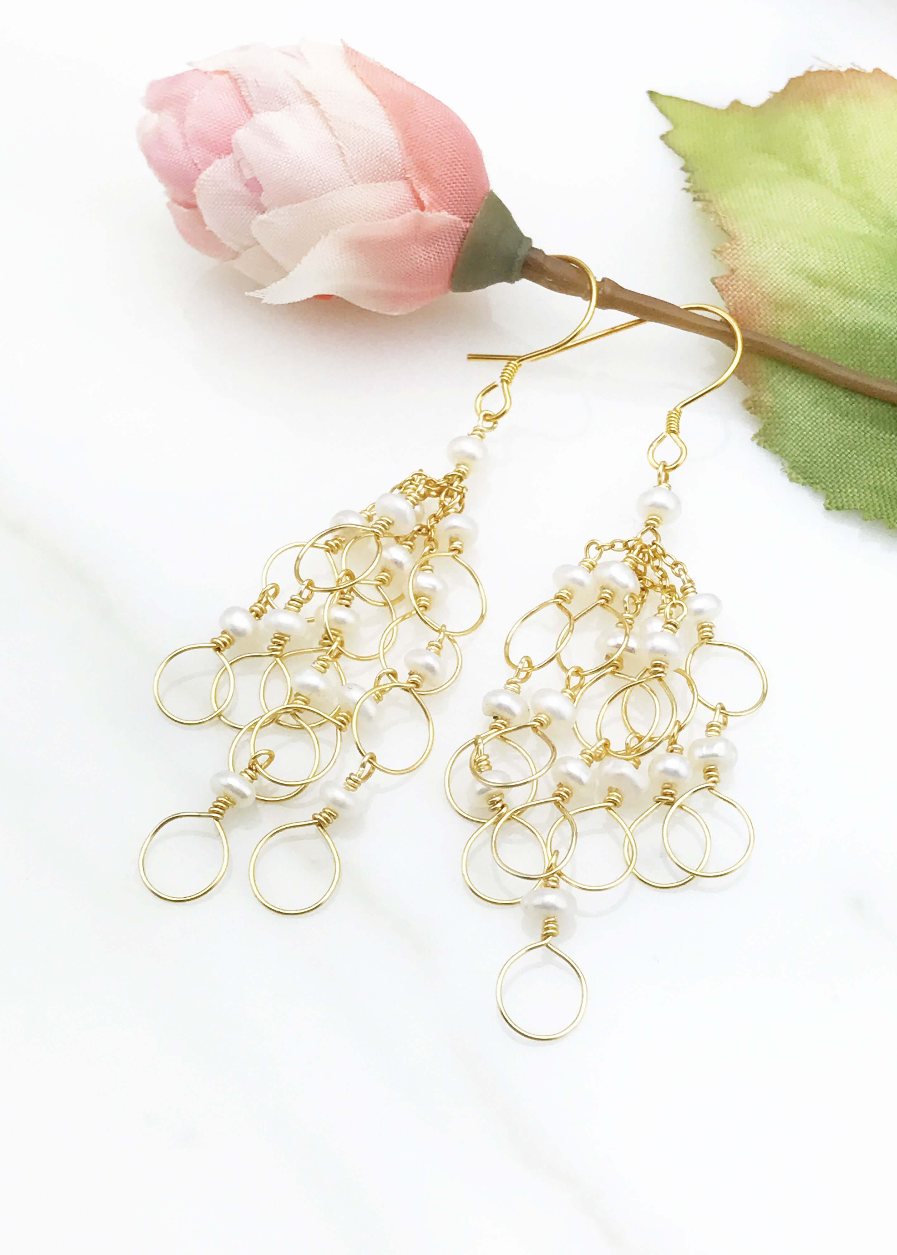 Pearl Chain Loop Earrings