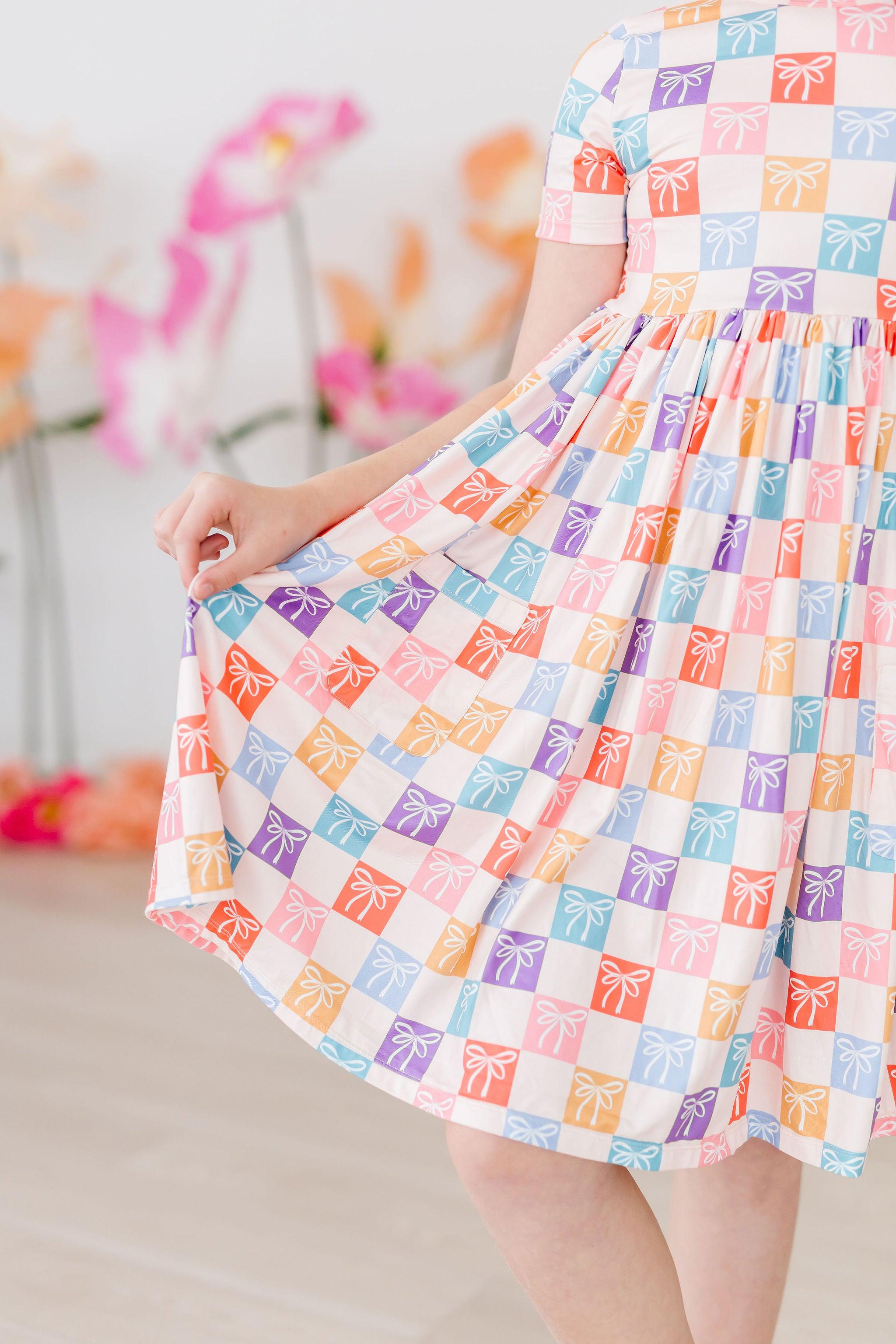 SALE Rainbow Ribbons S/S Pocket Twirl Dress