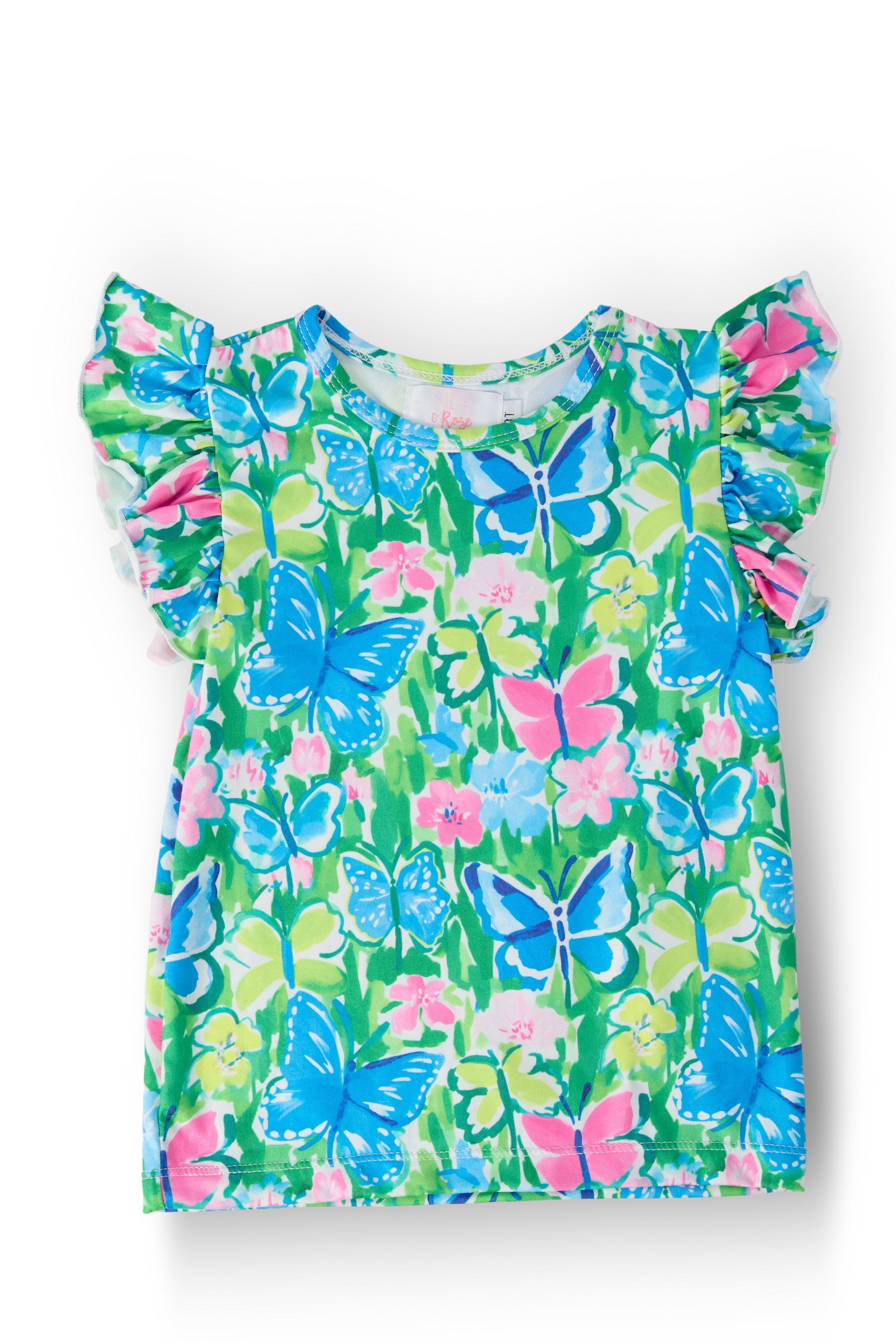 Watercolor Butterflies S/S Ruffle Tee