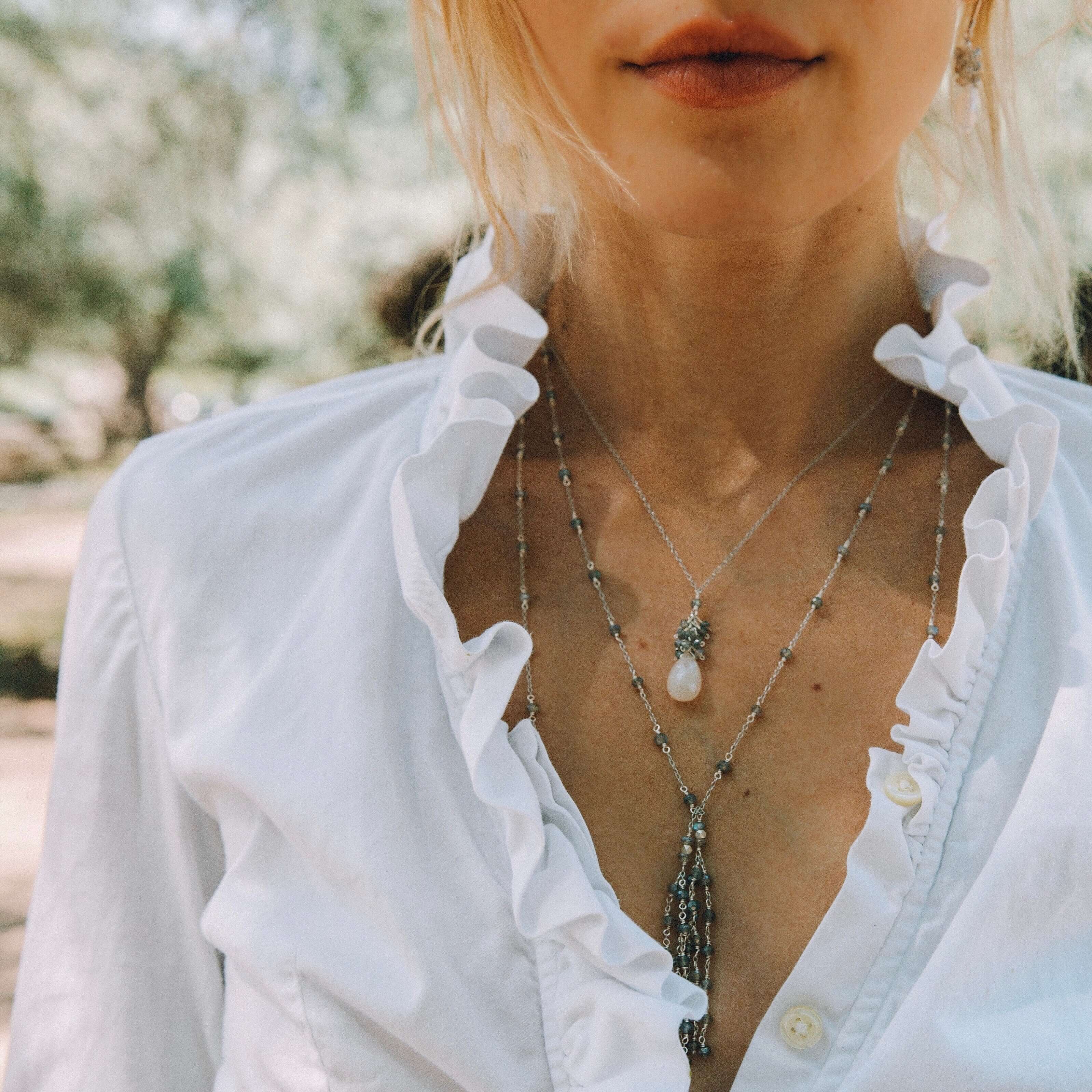White Chalcedony Silver Cluster Necklace