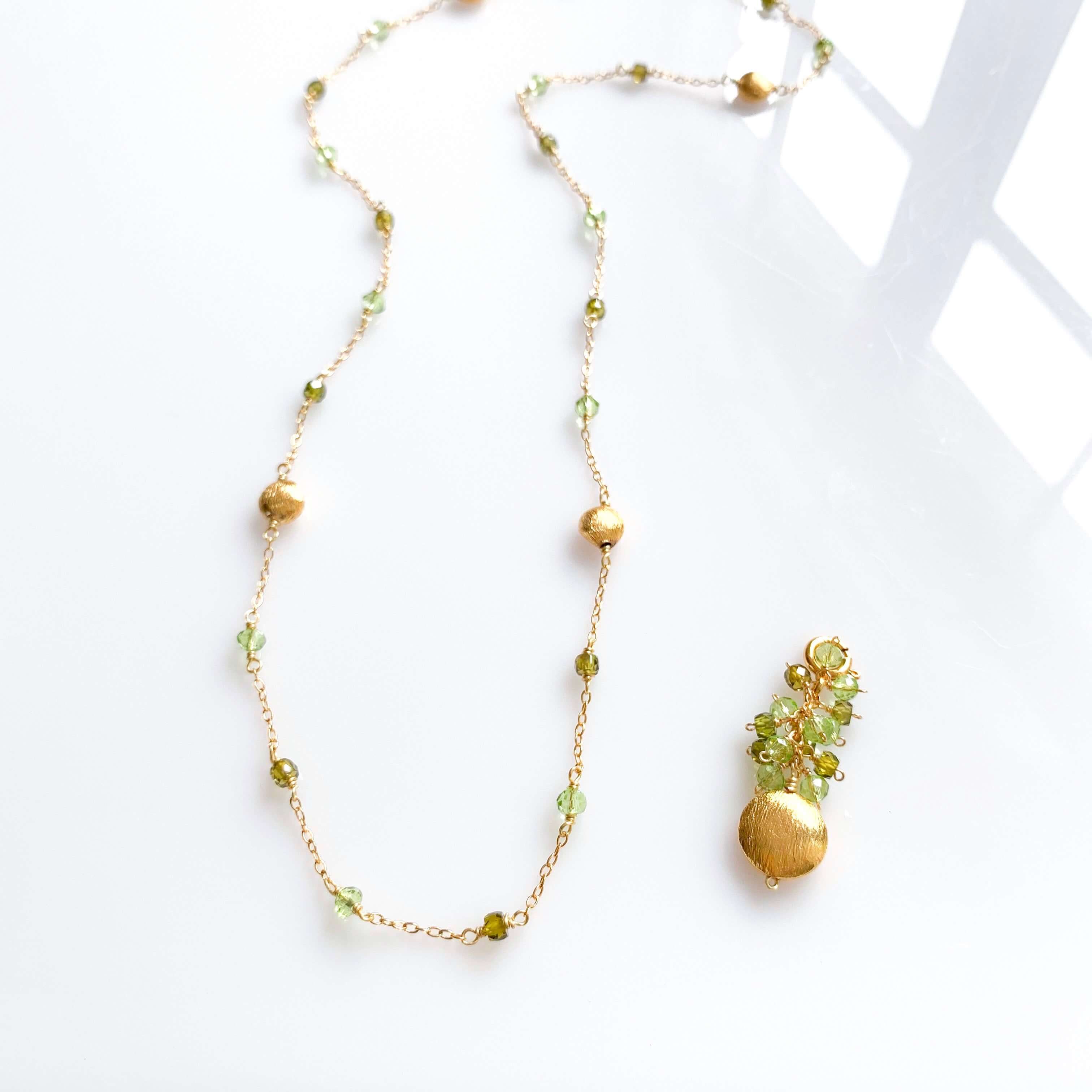 Long Peridot & Green Amethyst Beaded Chain