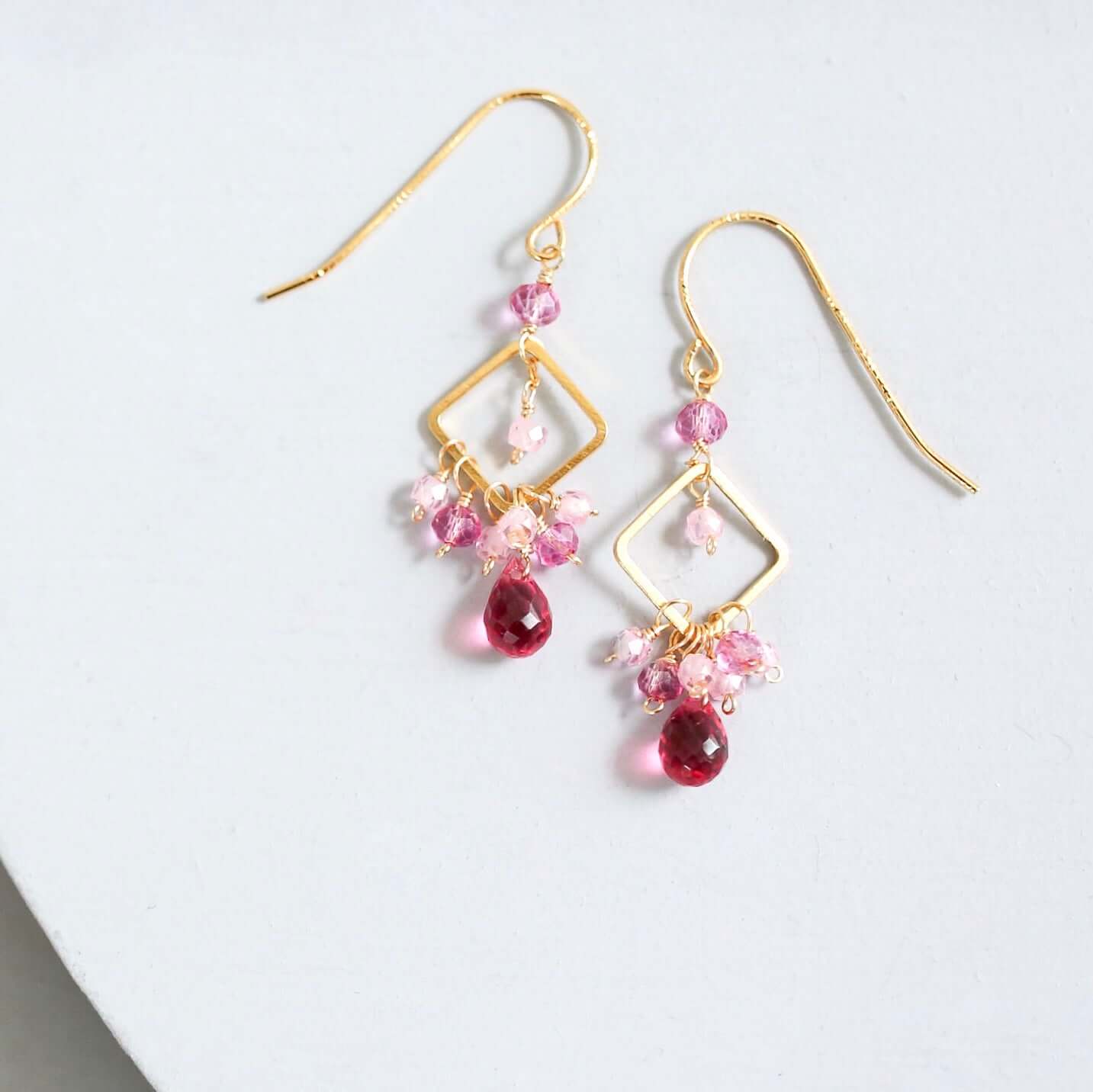 Dark Pink Tourmaline Pixy Earrings