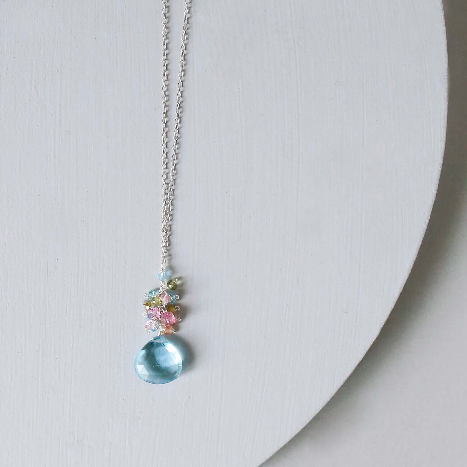 Aquamarine Quartz Gold Raindrop Necklace