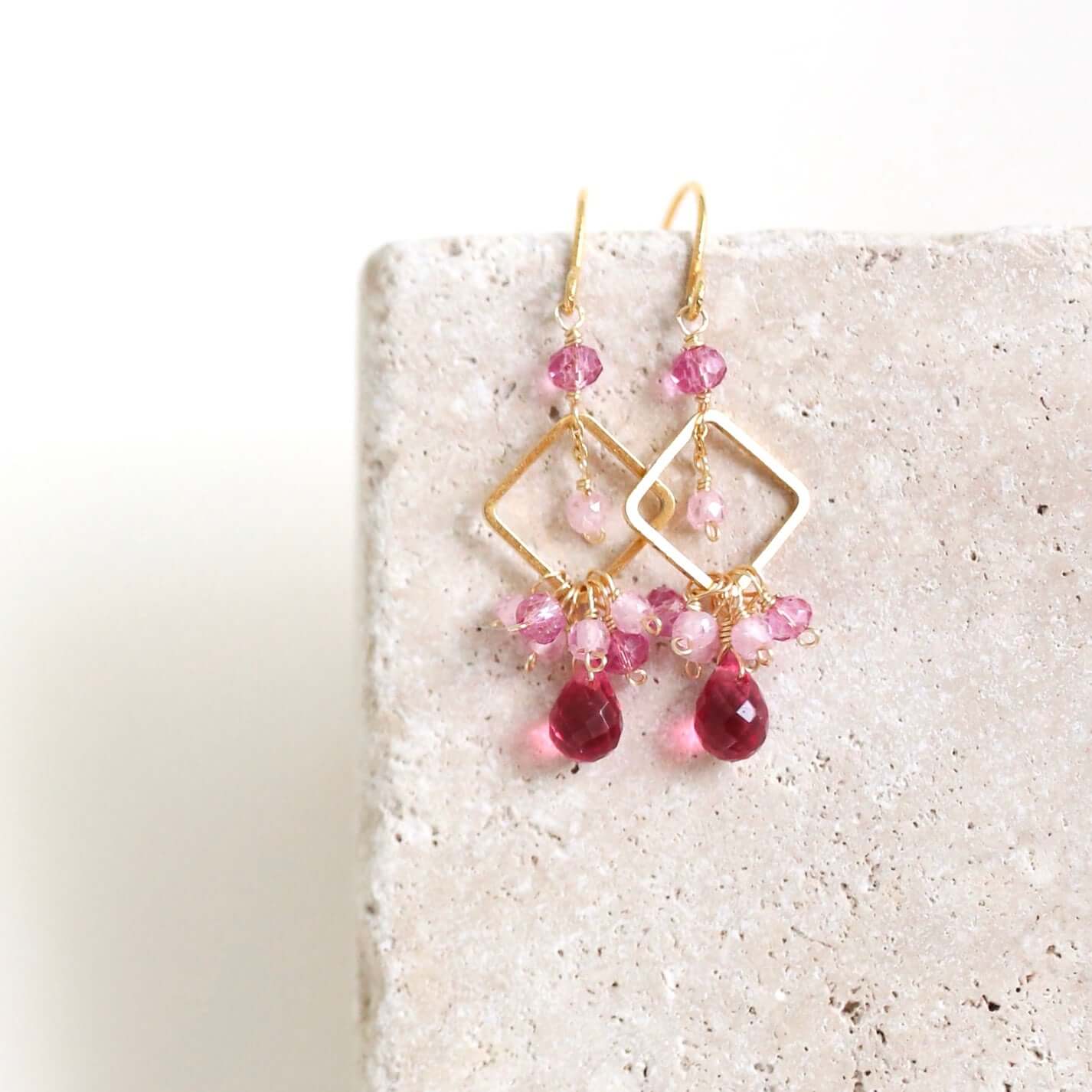 Dark Pink Tourmaline Pixy Earrings
