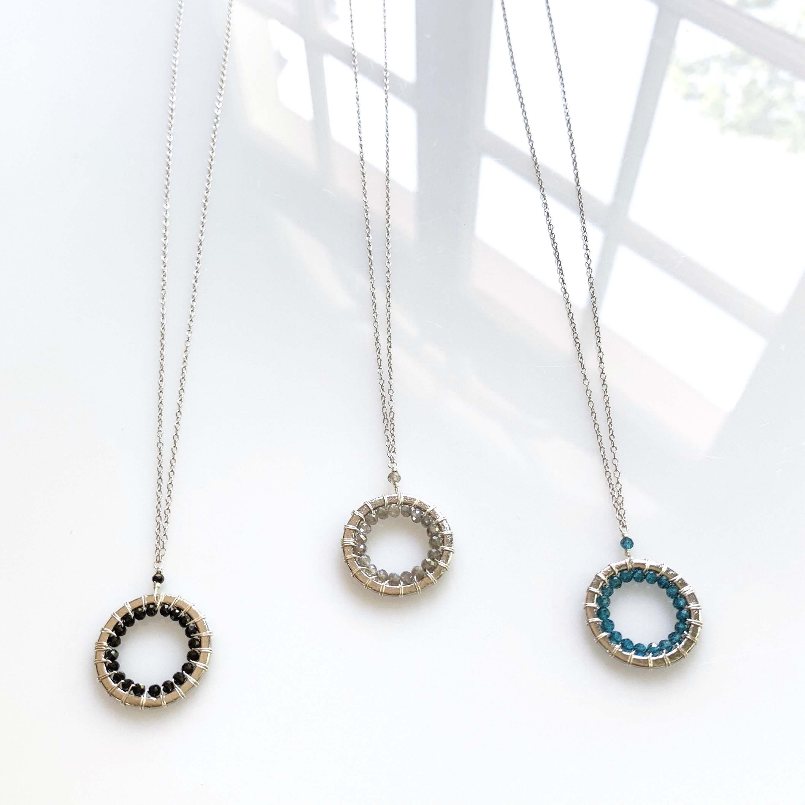 Black Spinel Halo Mini Sliver Pendant