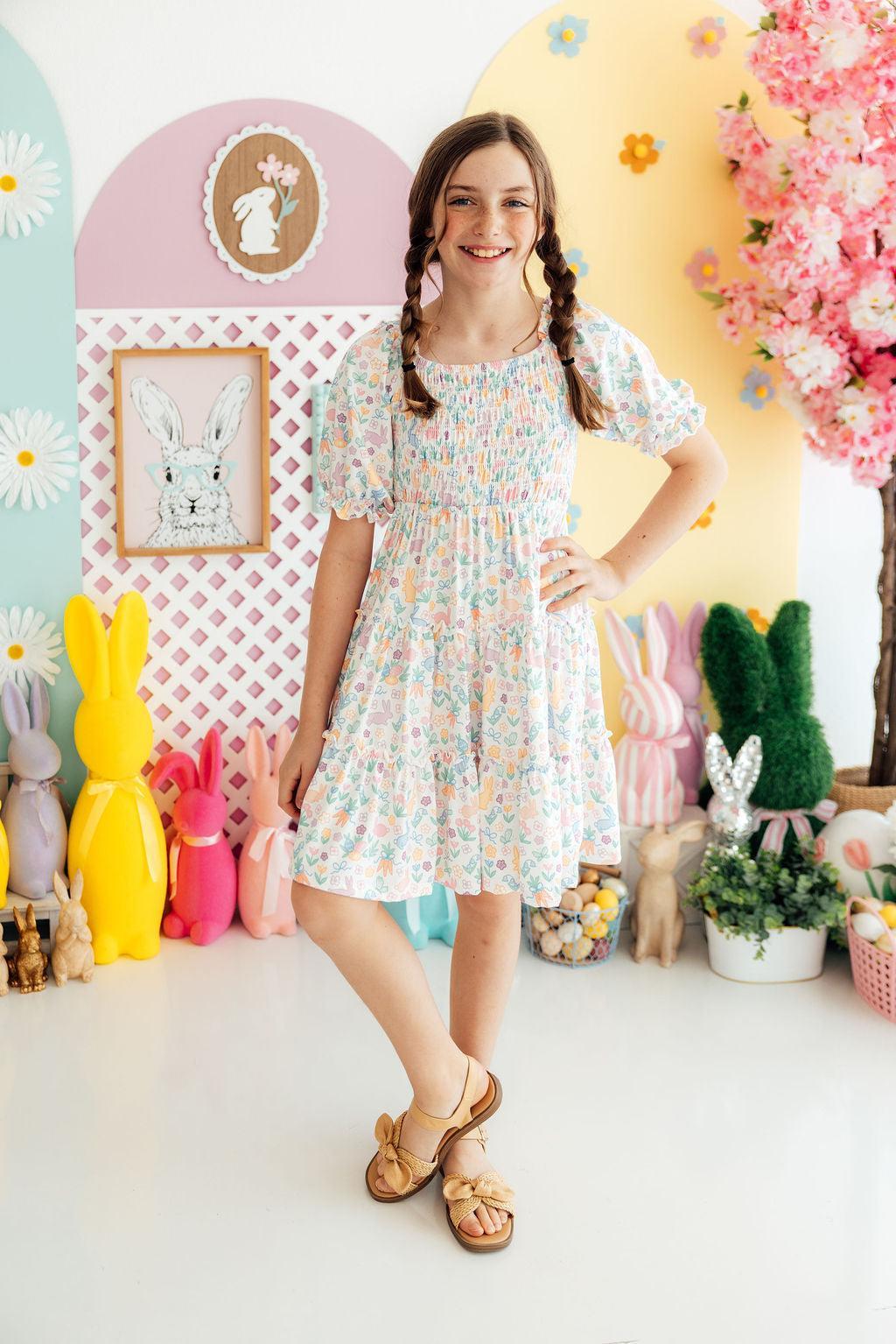 Hoppy Easter Smocked Ruffle Dress