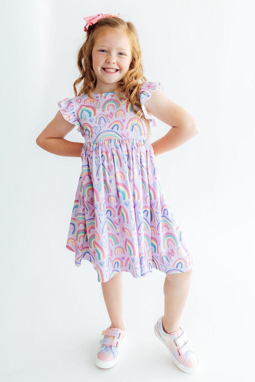 Rainbow Dreams Flutter Sleeve Twirl Dress