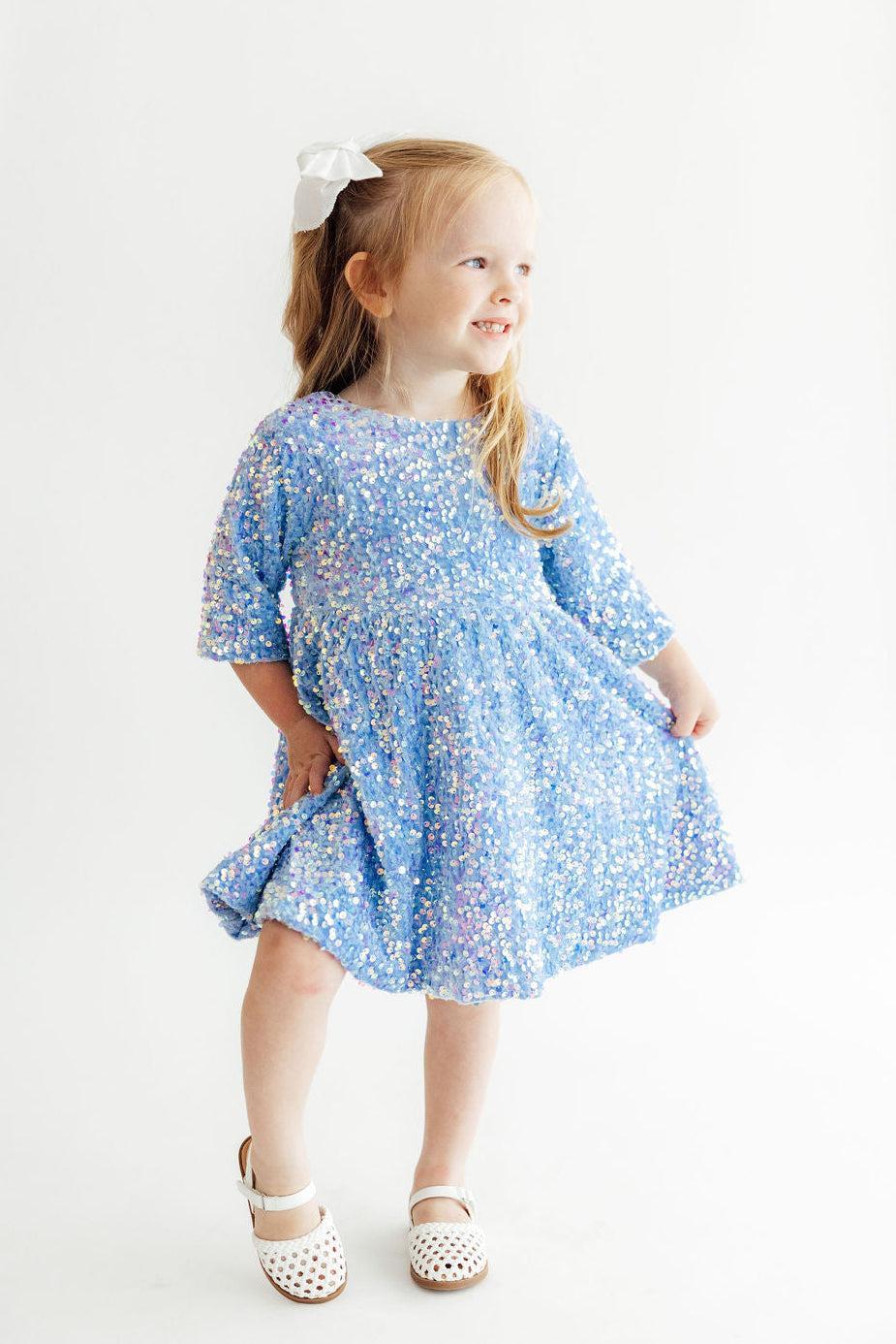 Light Blue Velvet Sequin Dress